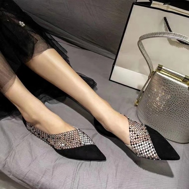Women'S Shoes - Ladies Rhinestone Mesh Pointed Toe Mules,Slip‑On
